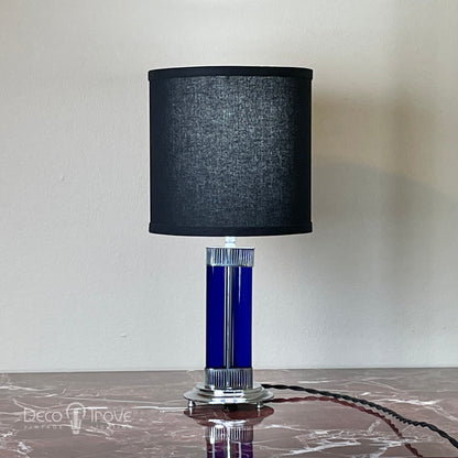 1930s Machine Age Modernist Cobalt Blue & Chrome Rod Lamp