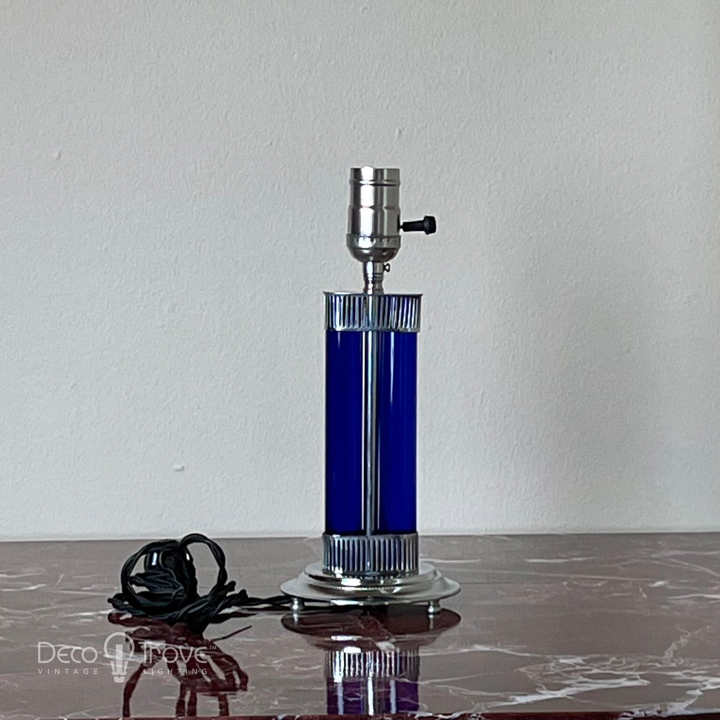 1930s Machine Age Modernist Cobalt Blue & Chrome Rod Lamp