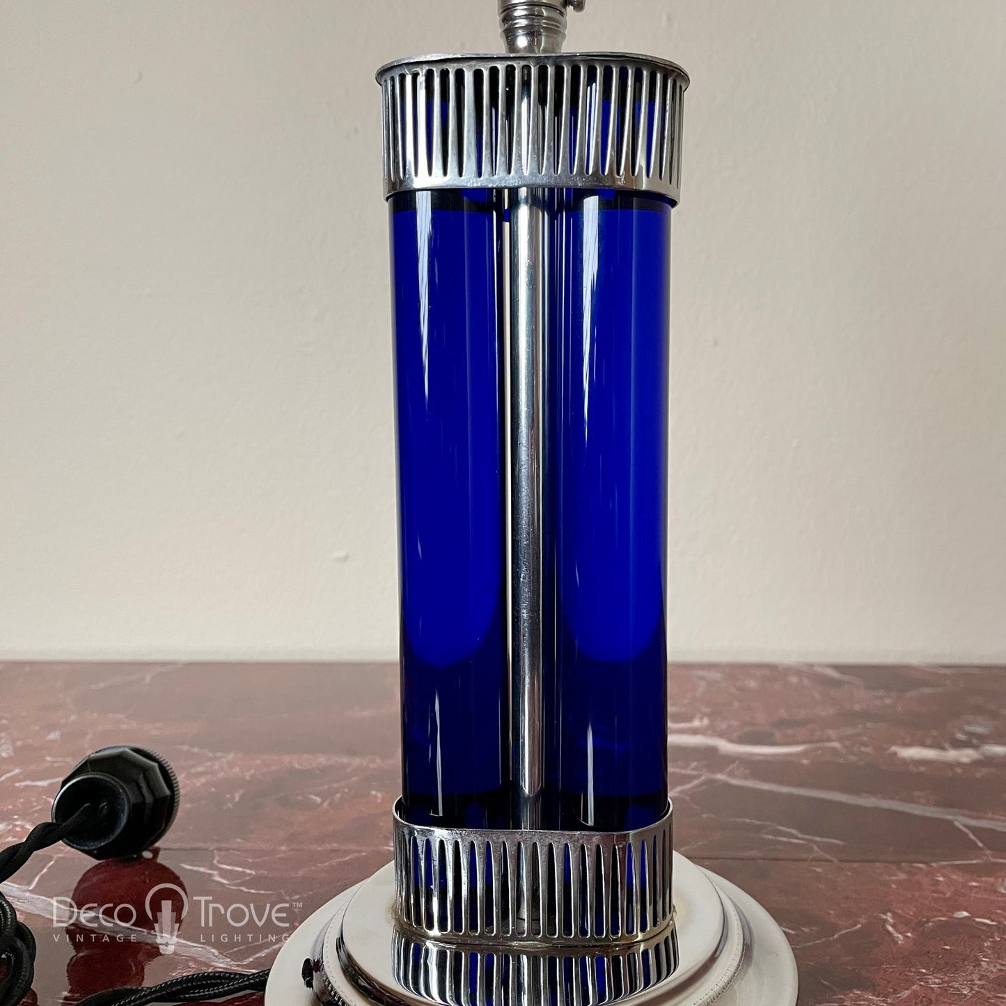 1930s Machine Age Modernist Cobalt Blue & Chrome Rod Lamp