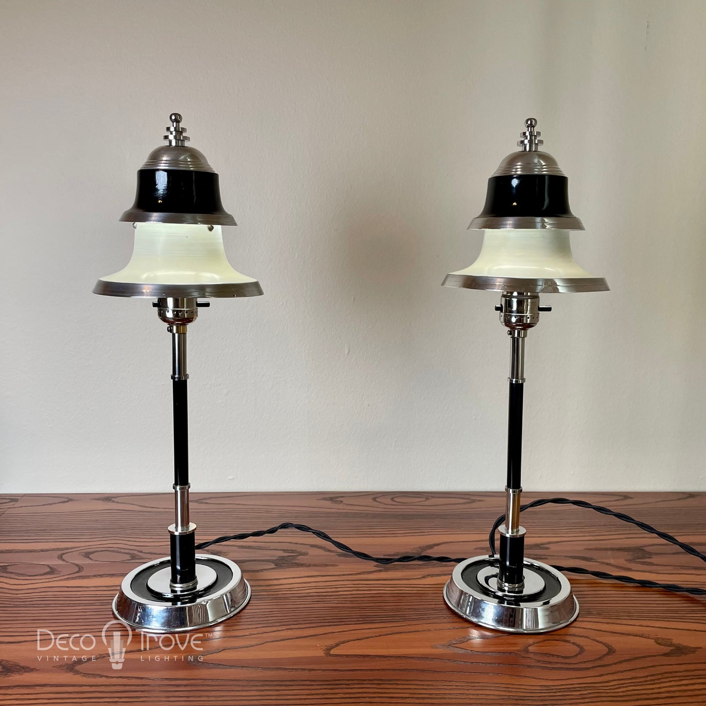 Pair of 1930s Markel Machine Age Deco Double Shade Console/Buffet Lamps