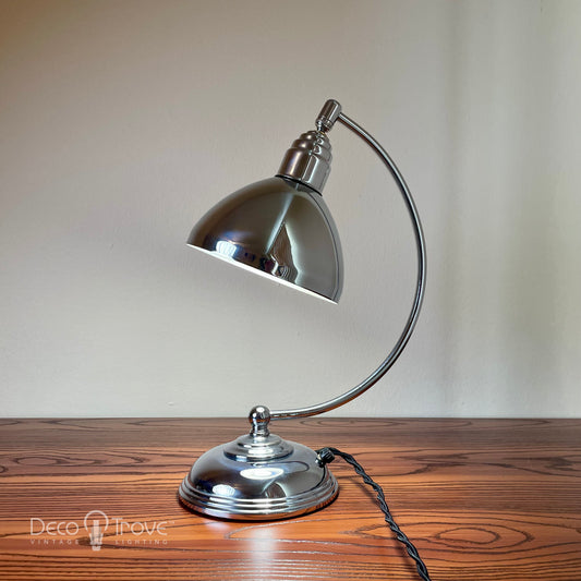 1930s Curved Streamline Deco Chrome Desk Lamp